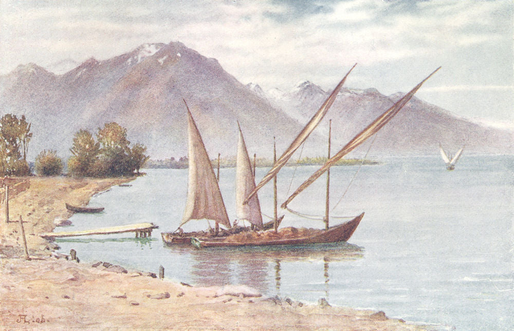 SWITZERLAND. Lake Geneva Leman-The Savoy Alps from Villeneuve 1917 old print